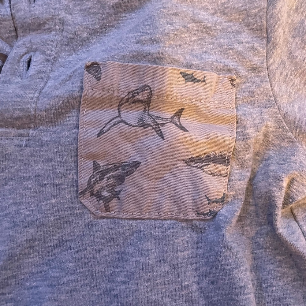 Gray Shirt with Shark Print Pocket BOYS